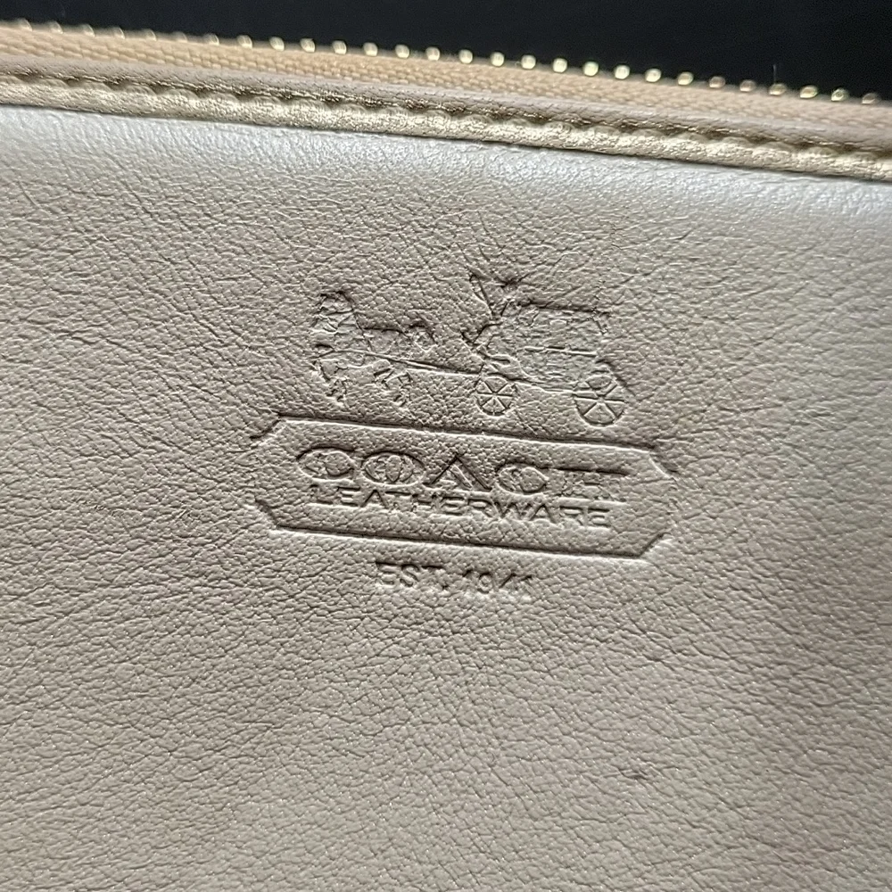 Coach Leatherware Est 1941 Metallic Double Buckle Zip Around Long Wallet Ivory G